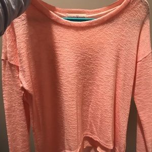 peach long sleeve sweater shirt with chiffon under